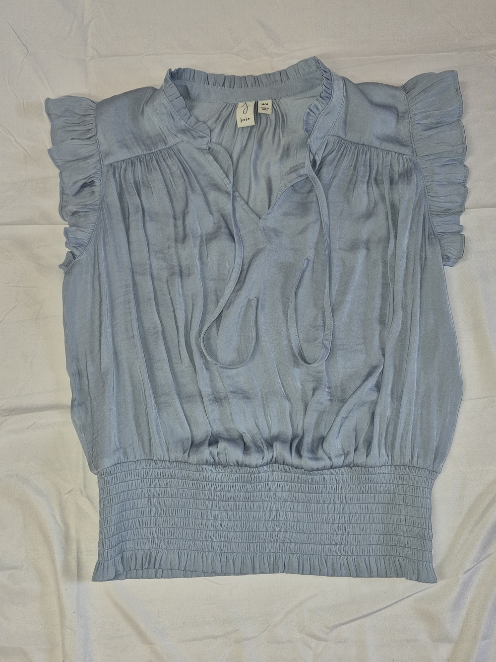 Joie Powder Blue Ruffle Sleeve Tie-Neck Blouse Size M